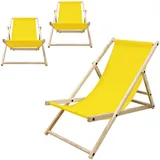 ECD Germany 3er Set Liegestuhl klappbar, Gelb, Holz, 52x83x117 cm, Gartenmöbel, Gartenliegen