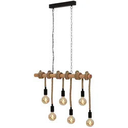 Hängeleuchte, Holzbalken, Hanfseil, Höhenverstellbar, L 90 cm