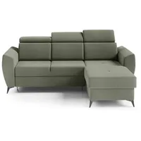 MOEBLO Ecksofa TESLIN I, Couch für Wohnzimmer, Schlafsofa Sofagarnitur Sofa Eckcouch L-Form Wohnlandschaft mit Bettfunktion, universelle Ottomane - (BxHxT): 235x93-109x176 cm, mit Bettkasten und Schlaffunktion grün