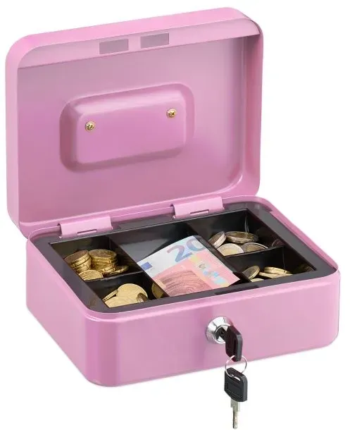Relaxdays Abschließbare Geldkassette Rosa,Silber