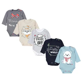 TupTam Baby Unisex Langarm Body mit Aufdruck Spruch 5er Pack, Farbe: Junge, Größe: 98 - 98