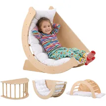 Relaxdays Kletterbogen Holz, Kissen, 50 kg, HxBxT 44,5 x 80 x 40 cm, Wippbogen, Natur/weiß