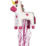 amscan P39100 - Pull-Pinata Einhorn zum Befüllen mit Süßigkeiten und Konfetti