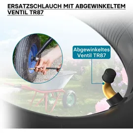Wiltec Schlauch für Reifen Größe 3,50-4, bis 100 kg Traglast, mit abgewinkeltem Ventil TR87