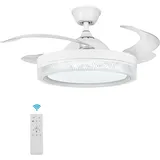 Deckenventilator Mit Beleuchtung Fernbedienung, Ventilator Dimmbar mit Bluetooth Lautsprecher, Einziehbarer Deckenventilator Leise LED Licht, Ventilator mit Licht für Esszimmer Schlafzimmer Wohnzimmer