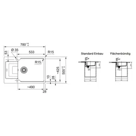 Franke Urban UBG 611-78 XL links Einbauspüle schiefergrau Handbetätigung 780 x 500 mm