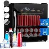 Minibar Weinkühler Getränkekühlschrank Glas 47L LED leise freistehend schwarz