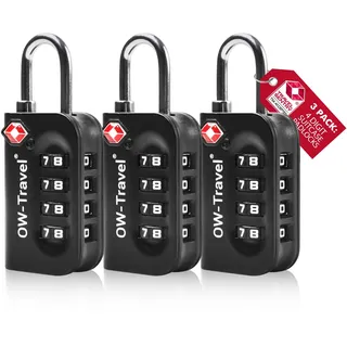 OW-Travel Zahlenschloss 4 Stellig Kofferschloss Vorhängeschloss Gepäckschloss Sicherheitsschloss Diebstahl Sicheres Lock TSA USA Schloss Zahlencode für Reisekoffer Spind Rucksack Luggage:3 Schwarz