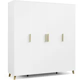 Rauch Kleiderschrank, Garderobe für Schlafzimmer, Kinderzimmer, Babyzimmer, 4-türig mit Griffen und Füßen aus Massivholz, Farbe weiß 187x203x53cm