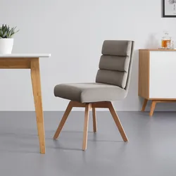Stuhl Katrin Samtbezug drehbar Taupe Echtholz Beine
