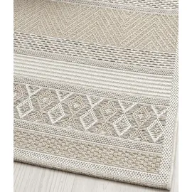 The CarPET Calgary - Outdoor Teppich Wetterfest für Balkon & Terrasse, Robuster Flachgewebe Teppich für Garten, Pflegeleicht In- & Outdoor, Boho Vintage Design, Beige, 140 x 200 cm