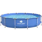 Hanjet Steel Frame Pool Rahmenpool PE Schwimmbecken (Kein PVC) – Aufstellpool Gartenpool Sommer Swimmingpool Stahlrahmenpool Planschbecken für Außenbereich Hinterhof, rund, Blau (Ø366x76cm)