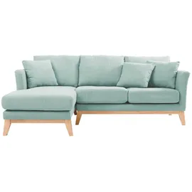 miliboo - Skandinavisches Ecksofa links OSLO aus lagunengrünem, abziehbarem Stoff