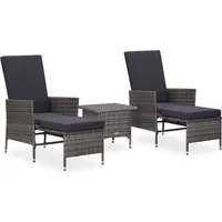 Ankonbej 3-tlg. Garten-Lounge-Set mit Kissen Poly Rattan Grau - Grau