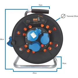 KALLE DAS KABEL Kabeltrommel Camping H07BQ-F, 25m, für außen IP44 25 Meter im Set mit Anschlussleitung 1,5 Meter + Adapterleitung 1,5 Meter