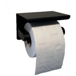 HGMD WC-Rollenhalter mit Ablage - Schwarz - Selbstklebend - WC-Rollenhalter schwarz - WC-Rollenhalter ohne Bohren