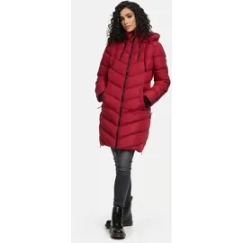 Marikoo Damen Wintermantel Warmer Steppmantel lang mit Verstellbarer Kapuze Armasa Dark Red Gr. S - S