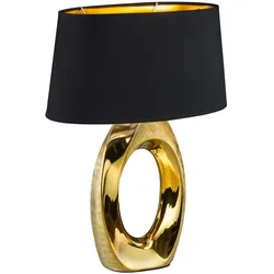REALITY LEUCHTEN Schreibtischlampe "Taba", gold (goldfarben), H: 52,0cm, Lampen, Nachttischlampe, Tischlampe golfarbig, Stoffschirm in schwarz/gold, Tischlampe
