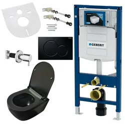 Spülrandloses Hänge-WC Komplettset mit Taharet-/Bidetfunktion, Softclose-Deckel, Vorwandelement, Betätigungsplatte Schallschutz