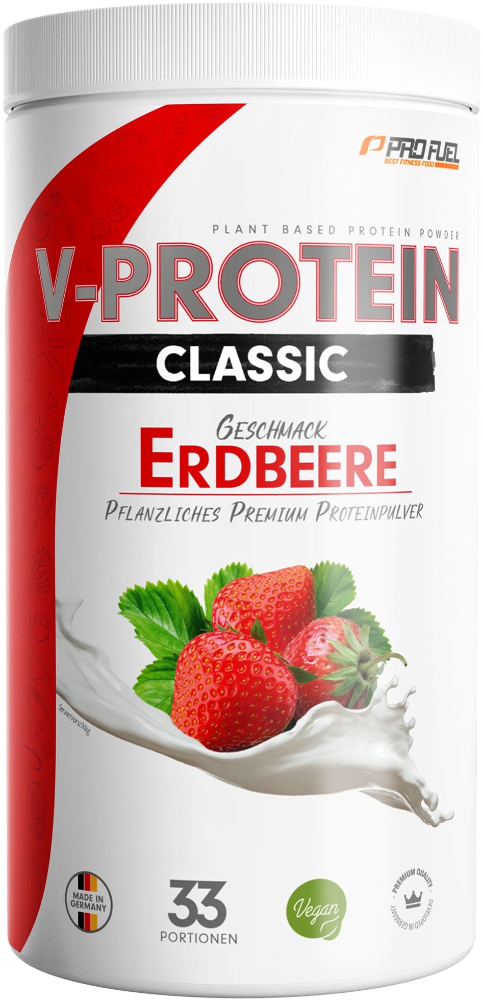 ProFuel - V-Protein Classic Erdbeere veganes Proteinpulver mit 73% Protein Pulver 1000 g