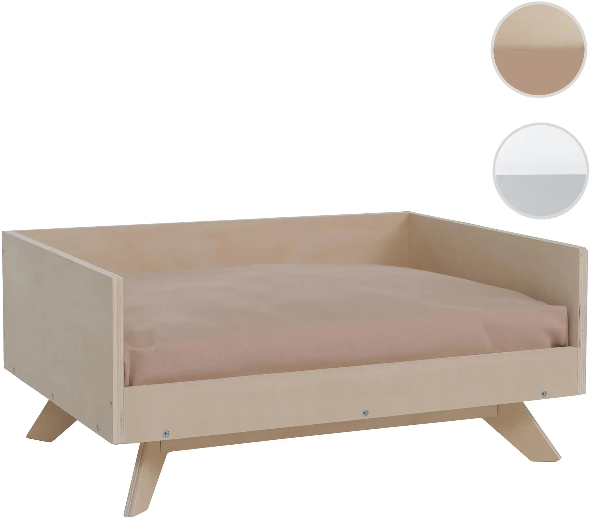 Tierbett HWC-Q64, Haustierbett Katzen-/Hundebett Tierkörbchen Tierliege, Holz MVG 32x72x50cm ~ natur, Kissen beige