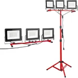 Vevor Baustrahler LED mit Stativ, 15000 Lumen, 6000-6500K Arbeitsleuchte mit drei Köpfen, Einzelschalter, und 3,3 m Netzkabel, für Baustellenbau im Innen- und Außenbereich, IP65 wasserdicht