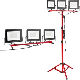 Vevor Baustrahler LED mit Stativ, 15000 Lumen, 6000-6500K Arbeitsleuchte mit drei Köpfen, Einzelschalter, und 3,3 m Netzkabel, für Baustellenbau im Innen- und Außenbereich, IP65 wasserdicht