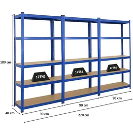 Proregal Schwerlastregal Metall 180x90x40 cm blau