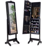 GOPLUS Schmuckschrank mit Spiegel, Freistehendes Schmuckregal mit viel Stauraum, Abschließbarer Spiegelschrank, Verstellbarer Spiegelwinkel (Schwarz)