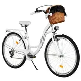 28 Zoll Damenfahrrad MILORD Citybike Mit Weidenkorb Vintage Weiss Fahrrad 7 Gänge - Weiss