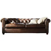 Xlmoebel Chesterfield-Sofa Neue Echtleder-Polstergarnitur Chesterfield 3-Sitzer Antik, Hergestellt in Europa braun