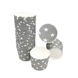 Frau Wundervoll Frau WUNDERVoll® 100 Muffin Backformen grau, weiße Sterne, Durchmesser 5 cm/Muffins Muffinbackform Muffinform Form Backförmchen Cupcake Formen Förmchen Papier Cupcakeformen
