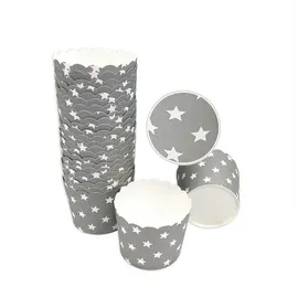 Frau Wundervoll Frau WUNDERVoll® 100 Muffin Backformen grau, weiße Sterne, Durchmesser 5 cm/Muffins Muffinbackform Muffinform Form Backförmchen Cupcake Formen Förmchen Papier Cupcakeformen