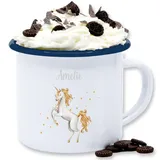 Emaille Tasse Blechtasse - Einhorn Unicorn - 300 ml - Weiß Blau - personalisierte geschenke personlisierte tassen name und motiv einhörnern personalisierung personalisiertes kindergarten becher