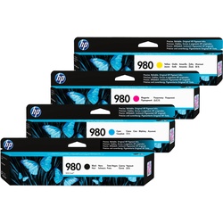 HP Tintenset CMYK Nr. 980 für OfficeJet Enterprise X555 X585, 1x 10.000 und 3x 6.600 Seiten
