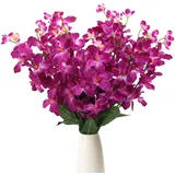HUIANER Künstliche Orchideen-Blumen, künstliche Seide, türkis, Orchideen, künstliche lange Stielblumen für Hochzeit, Brautstrauß, Boutonniere, Kranz, Outdoor-Dekoration, 12 Stück (lila)