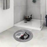 Badezimmerteppich rutschfest Katze Verliebtes Katzenpaar,das Fisch gegessen hat Rotes Herz Romantische Sch Waschbar teppich rund Weich Flauschig Badteppich Weich Kurzflor Mikrofaser Badvorleger 60 cm