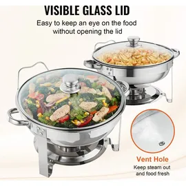 Vevor 2 Stk. Chafing Dish Profi Set Wärmebehälter Edelstahl + Glas Buffet Set Rund 2 x 3,5 L, 33,5 x 33,5 x 7 cm Jeder Behälter, Speisewärmer für Buffets, Familienfeiern, Bankette, Hochzeiten usw.