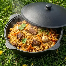 4big.fun Uchag 2mm Stahl Utschak 22L Kazan Grillfächer Schaumkelle Suppenkelle Utschak Utschag Kasan Feldküche Außenküche Eintopfofen Gula...