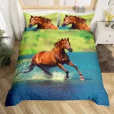 Loussiesd Pferde Bettwäsche 155x220cm Kinder Teenager Bettwäsche Pferd Drucken Jungs Schlafzimmer Dekor Bettbezug Set Tiere Thema Braunes Pferd Bettwäsche mit 1 Kissenbezug 80x80cm 100% Mikrofaser