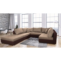 Fun Möbel Wohnlandschaft Sofa U-Form ANDRO, Inkl. Schlaffunktion, Bettkasten und Hocker, Inkl. 2 Zierkissen und 7 Rückenkissen, in drei verschiedenen Stoffen braun