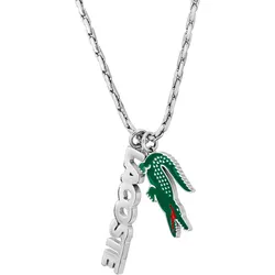 Kette mit Anhänger LACOSTE "UMPIRE, 2040487, 2040488", grün (edelstahlfarben, grün), Halsketten, Damen, Edelstahl, L: 51cm B: 4mm, mit Emaille, B:4mm