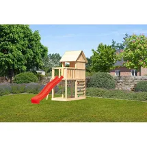 Karibu Stelzenhaus Frieda mit Wellenrutsche und Kletterwand Rot