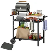 Outsunny Grillwagen 3-Etagen Servierwagen mit Arbeitsfläche Griffe Hülle Räder,