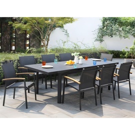MYLIA Garten-Essgruppe: Tisch ausziehbar 180/240 cm + 8 stapelbare Sessel - Aluminium - Anthrazit - NAURU von MYLIA