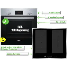Bosch Backofen-Set Teleskopauszug 3DHeißluft + Induktionskochfeld 60cm