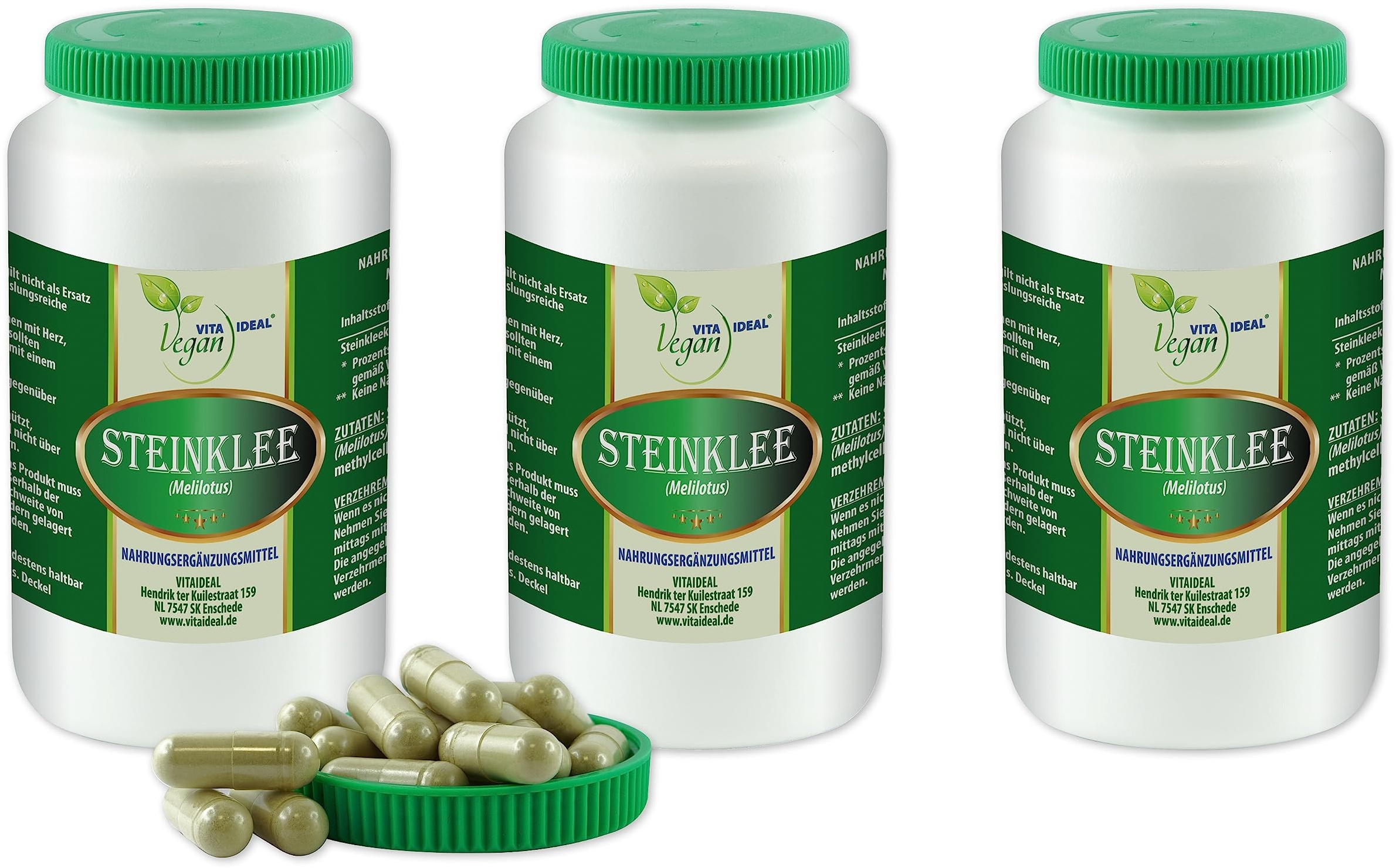 VITA IDEAL Vegan® Steinklee - Kraut 3x 360 Kapseln - Melilotus officinalis - Tagesportion 450mg Steinkleekraut reines Pulver. Natürlich, pflanzlich und ohne Zusatzstoffe, original von VITAIDEAL.