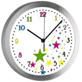 CreaDesign Funkwanduhr Funkuhr, Kinder Wanduhr, Kinderuhr, Kinderzimmer Sterne (geräuscharmes Uhrwerk) bunt