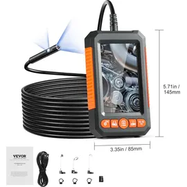 Vevor Endoskopkamera mit Licht, Industrie-Endoskop mit Doppellinse, 4,3-zoll-bildschirm, 1080P-Inspektionskamera, 8 + 1 Lichter, 4-facher Zoom, Ip67 Wasserdichte Schlangenkamera für Auto, Sanitär -
