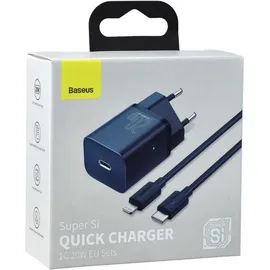 Baseus Super Si 1C Schnellladegerät Usb Type C 20W + Usb Type C - iPhone Kabel 1m Blau